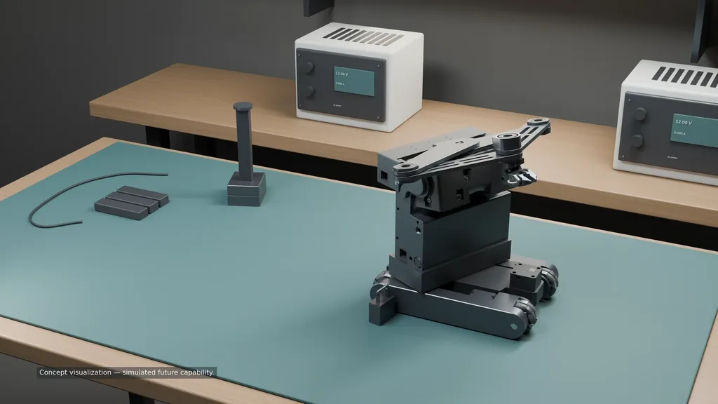 Simulated CorkBot mobile-base concept with a rotating module and gripper
